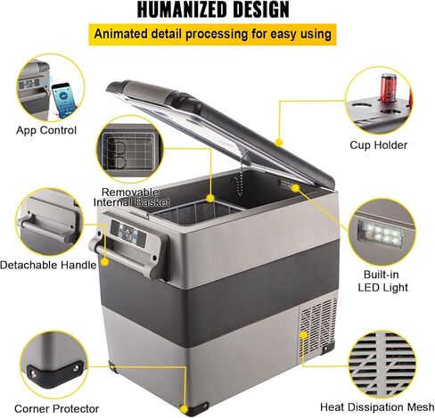 VEVOR NLS45, 12 Volt Car Refrigerator Fridge, 32 L Dual Zone Portable Freezer, -4℉-68℉ Adjustable Range, 12/24V DC and 100-240V AC Compressor Cooler for Outdoor, Camping, RV, Bule and grey in Kuwait