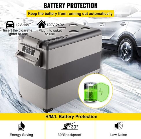 VEVOR NLS45, 12 Volt Car Refrigerator Fridge, 32 L Dual Zone Portable Freezer, -4℉-68℉ Adjustable Range, 12/24V DC and 100-240V AC Compressor Cooler for Outdoor, Camping, RV, Bule and grey in Kuwait