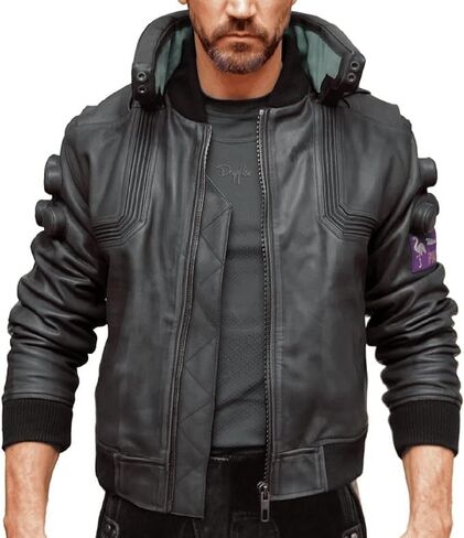 Original Charcoal Black Ultimate Samurai Punk Gaming Bomber Leather Cosplay Jacket - Men's Cyborg Black Cyber Jacket in Saudi Arabia