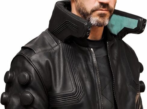 Original Charcoal Black Ultimate Samurai Punk Gaming Bomber Leather Cosplay Jacket - Men's Cyborg Black Cyber Jacket in Saudi Arabia