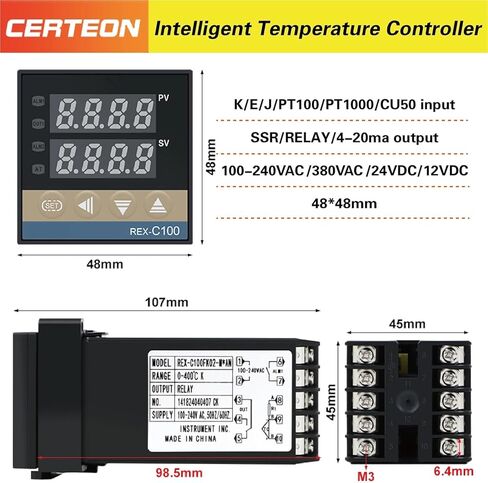 وحدة تحكم درجة حرارة PID الرقمية REX-C100 ، ناتج ترحيل الحالة الصلبة ، أداة ترموستات صناعية (الذهب) in Saudi Arabia