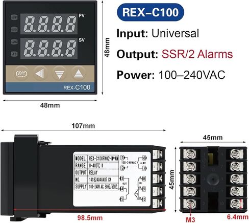 وحدة تحكم درجة حرارة PID الرقمية REX-C100 ، ناتج ترحيل الحالة الصلبة ، أداة ترموستات صناعية (الذهب) in Saudi Arabia
