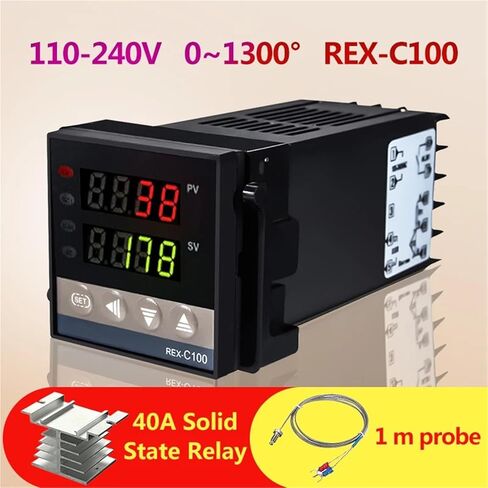 المنبه REX-C100 110V إلى 240V 0 إلى 1300 درجة تحكم درجة حرارة PID الرقمية مع مستشعر مسبار نوع K (2PCS SSR-80DA) in Saudi Arabia