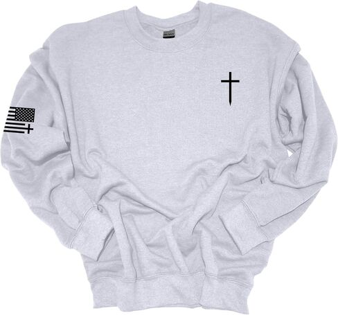 Trenz Shirt Comapny Christian Shirt Faith Cross Crest American Flag Mens Crewneck Sweatshirt in Saudi Arabia