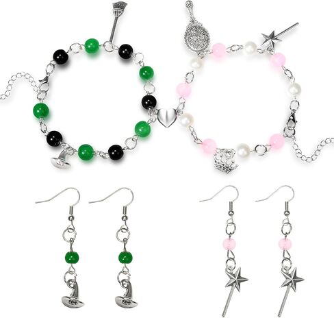 Friendship Matching Bracelets, Crown Witch Hat Earrings Necklace BFF Bracelets for 2 Best Friends, Party Favors Accessories Gifts for Women Teens Fans Dress Decor in Saudi Arabia