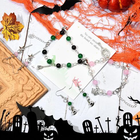 Friendship Matching Bracelets, Crown Witch Hat Earrings Necklace BFF Bracelets for 2 Best Friends, Party Favors Accessories Gifts for Women Teens Fans Dress Decor in Saudi Arabia