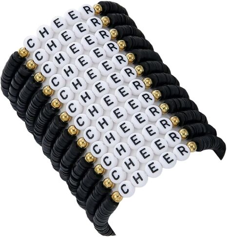 Fuqimanman2020 12pcs البوليمر البوليمر Clay Cheer Stretch Bracelets Multicolor Friendship Bracelets for Team Cheer in Saudi Arabia