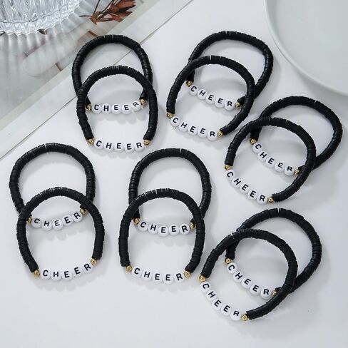 Fuqimanman2020 12pcs البوليمر البوليمر Clay Cheer Stretch Bracelets Multicolor Friendship Bracelets for Team Cheer in Saudi Arabia