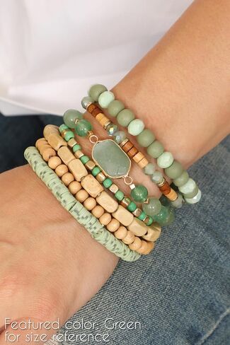 Riah Fashion Bohemian Beaded Multi Layer Propositile Bracelets - Natural Stone Wood Rondelle Bead Mix أساور تمتد in Kuwait