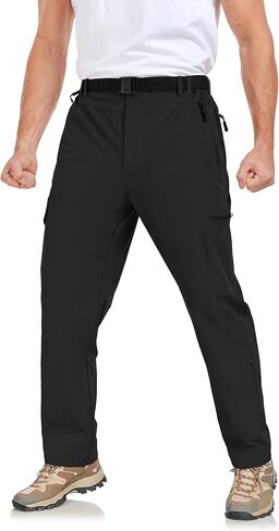 سروال رجالي للمشي لمسافات طويلة، سروال تكتيكي خفيف الوزن، مقاوم للماء، مناسب للسفر والعمل في الهواء الطلق مع حزام متعدد الجيوب in Kuwait