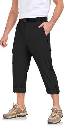 سروال رجالي للمشي لمسافات طويلة، سروال تكتيكي خفيف الوزن، مقاوم للماء، مناسب للسفر والعمل في الهواء الطلق مع حزام متعدد الجيوب in Kuwait