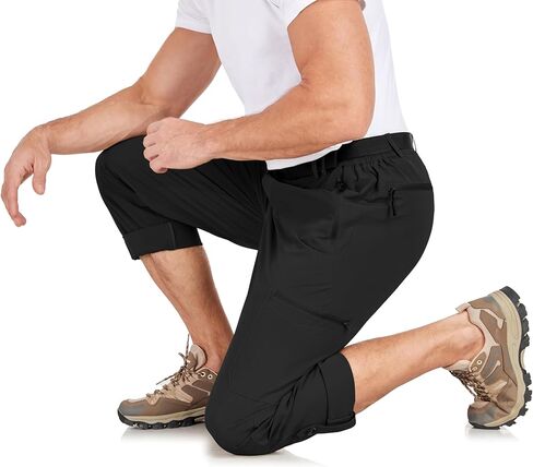 سروال رجالي للمشي لمسافات طويلة، سروال تكتيكي خفيف الوزن، مقاوم للماء، مناسب للسفر والعمل في الهواء الطلق مع حزام متعدد الجيوب in Kuwait
