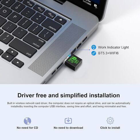 AX900Mbps USB WiFi 6 Adapter for PC, 2-in-1 Bluetooth 5.4 WiFi Adapter.2.4G/5G Dual-Band Wireless Network Transceiver Adapter for Laptop, Desktop, WPA3,Supports Windows 11/10/7. in Saudi Arabia