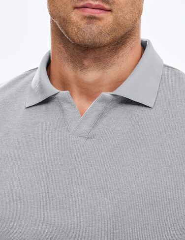 JMIERR Men's Muscle V Neck Polo Shirt Slim Fit Ribbed Knit Golf T-Shirt Long Sleeve Athletic Workout Tee in Saudi Arabia