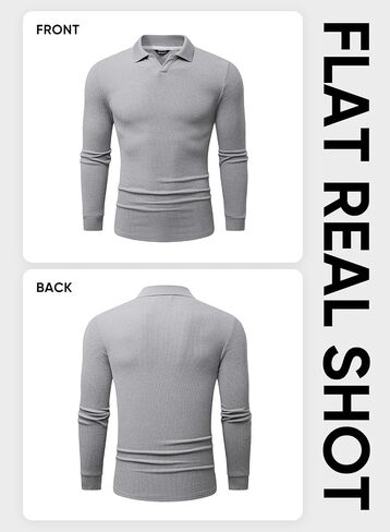 JMIERR Men's Muscle V Neck Polo Shirt Slim Fit Ribbed Knit Golf T-Shirt Long Sleeve Athletic Workout Tee in Saudi Arabia