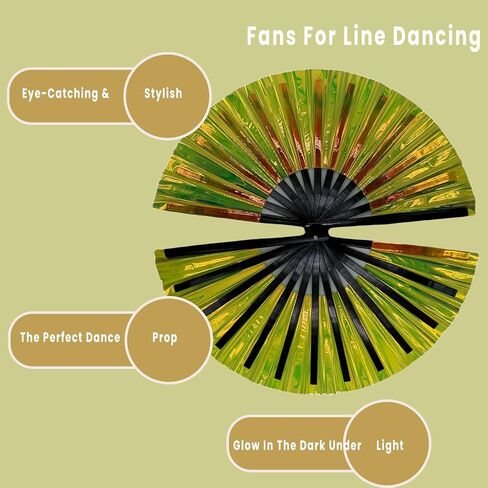 2 Pack Boots on The Ground Fans for Line Dancing, New Laser Colors Line Dance Popping Fan, Large Folding Hand Fan for Dancing, Foldable Decorative Handheld Fan (c8+c8) in Kuwait