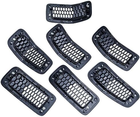 7Pcs Grill Ring Front Grille Inserts Cover Trim Gloss Black for Jeep Cherokee 2014 2015 2016 2017 2018(Gray) in Saudi Arabia
