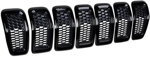 7Pcs Grill Ring Front Grille Inserts Cover Trim Gloss Black for Jeep Cherokee 2014 2015 2016 2017 2018(Gray) in Saudi Arabia