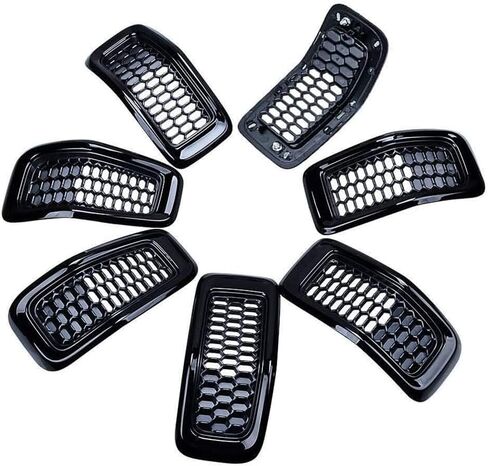 7Pcs Grill Ring Front Grille Inserts Cover Trim Gloss Black for Jeep Cherokee 2014 2015 2016 2017 2018(Gray) in Saudi Arabia