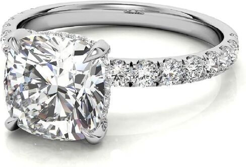 2CT-4CT CUSHION CUT MOISSANITE RING HENDMOYENTARY RING FOR Women HIDDEN HALO SOLITAIRE ENGINGENT ENGINGENT ، هدايا لها in Kuwait
