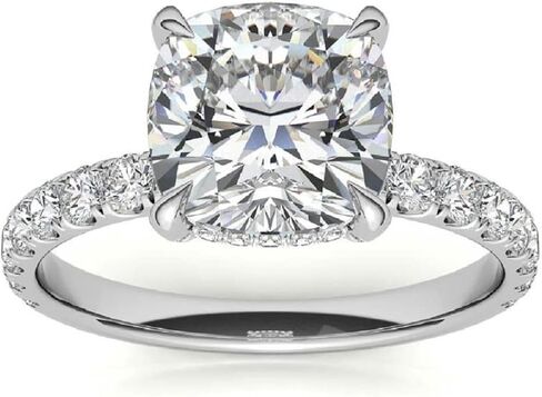 2CT-4CT CUSHION CUT MOISSANITE RING HENDMOYENTARY RING FOR Women HIDDEN HALO SOLITAIRE ENGINGENT ENGINGENT ، هدايا لها in Kuwait
