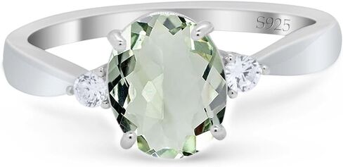 OMRANII Three Stone Ring Oval Natural Green Amethyst Prasiolite Solitaire Cubic Zirconia Classic Style Wedding Engagement Rings For Women 925 Sterling Silver Gifts For Her in Saudi Arabia