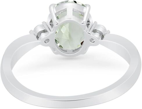 OMRANII Three Stone Ring Oval Natural Green Amethyst Prasiolite Solitaire Cubic Zirconia Classic Style Wedding Engagement Rings For Women 925 Sterling Silver Gifts For Her in Saudi Arabia