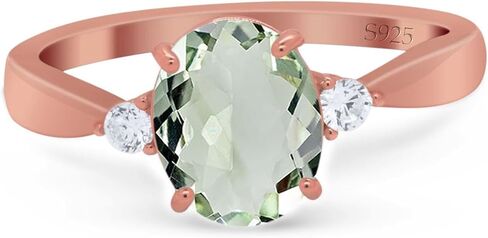 OMRANII Three Stone Ring Oval Natural Green Amethyst Prasiolite Solitaire Cubic Zirconia Classic Style Wedding Engagement Rings For Women 925 Sterling Silver Gifts For Her in Saudi Arabia