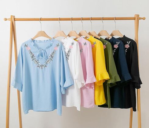 Womens Summer Tops 3 4 Sleeve Women Blouses Casual Boho Top Spring Floral Short Sleeve Shirts Vacation in Saudi Arabia