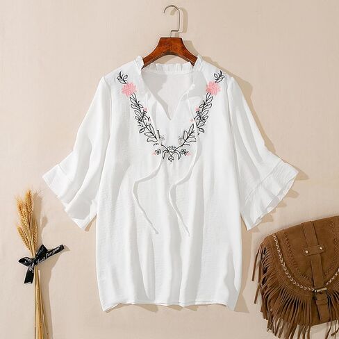 Womens Summer Tops 3 4 Sleeve Women Blouses Casual Boho Top Spring Floral Short Sleeve Shirts Vacation in Saudi Arabia
