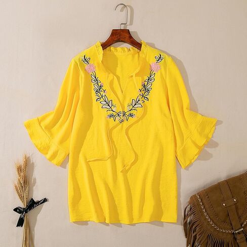 Womens Summer Tops 3 4 Sleeve Women Blouses Casual Boho Top Spring Floral Short Sleeve Shirts Vacation in Saudi Arabia