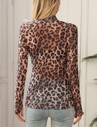 Ugerlov Womens Lace Long Sleeve Mesh Top Floral Mock Neck See Through Going Out Top with Thumb Hole Party Outfits Shirts in Kuwait