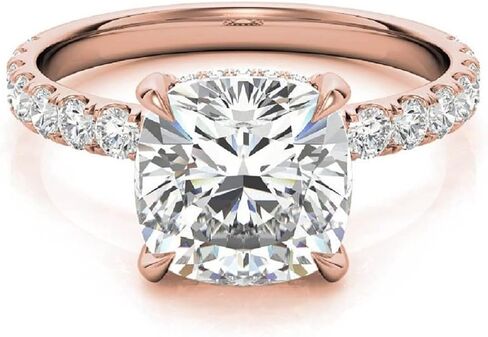 2CT-4CT Cushion Cut Moissanite Handmade Anniversary Ring for Women Hidden Halo Solitaire Pave Engagement Ring, Gifts for Her in Saudi Arabia