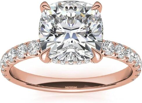 2CT-4CT Cushion Cut Moissanite Handmade Anniversary Ring for Women Hidden Halo Solitaire Pave Engagement Ring, Gifts for Her in Saudi Arabia