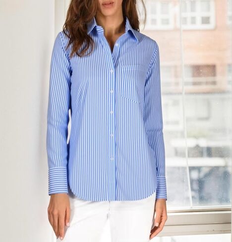 Beninos Striped Button Down Shirts for Women Dress Shirts Long Sleeve Casual Collared Office Work Shirt with Pocket in Saudi Arabia