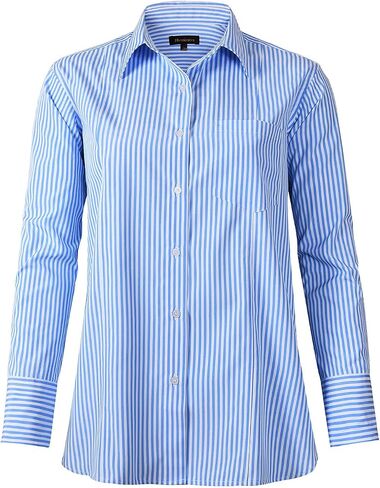 Beninos Striped Button Down Shirts for Women Dress Shirts Long Sleeve Casual Collared Office Work Shirt with Pocket in Saudi Arabia