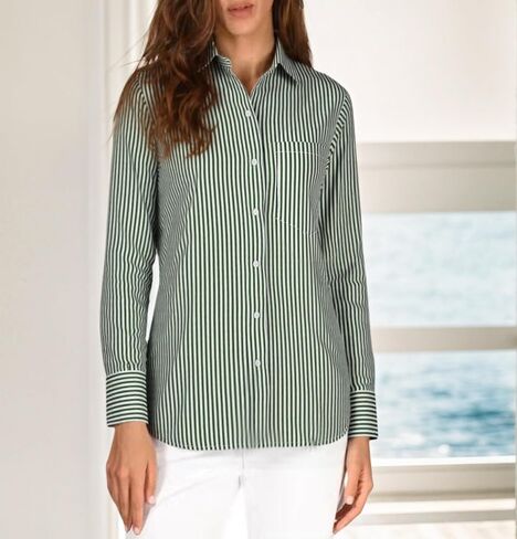 Beninos Striped Button Down Shirts for Women Dress Shirts Long Sleeve Casual Collared Office Work Shirt with Pocket in Saudi Arabia