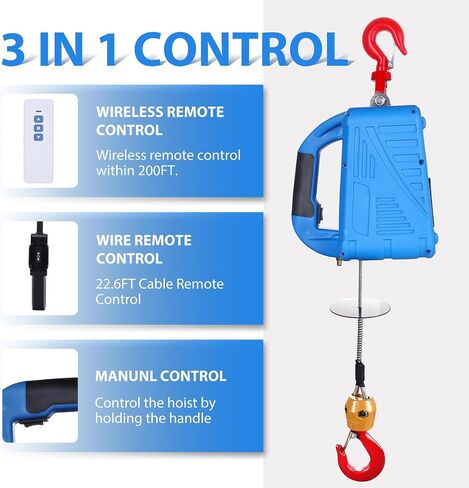 3-in-1 Electric Hoist Winch, 1100lbs, 1500W, 110V/120V 22.9 ft Lifting Height, 16 ft/min with Wired and Wireless Remote Controls Options and Overload Protection, Portable Power Winch Crane in Saudi Arabia