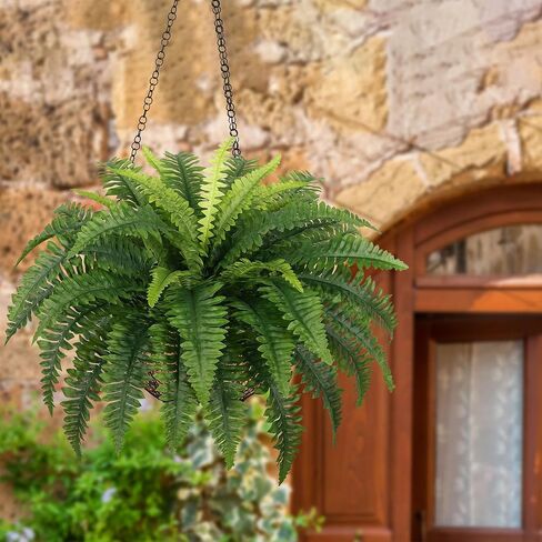 Fake Ferns, 35IN Large Fake Bush Plants, 2 Articial Boston Ferns with 39 Fronds for Outdoor Hanging Planter Garden Porch Entrance Home Decor in Saudi Arabia