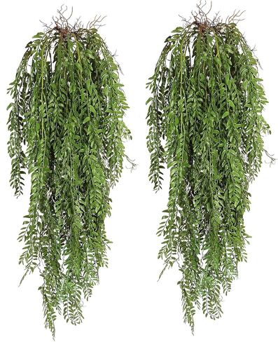 RECUTMS 2 Pcs Hanging Fake Plants Faux Ferns Ivy Willow Vine Leaves Wall Greenery Artificial Vine UV Resistant Plastic Home Garden Wedding Party Indoor Outdoor Decorations(Green) in Kuwait