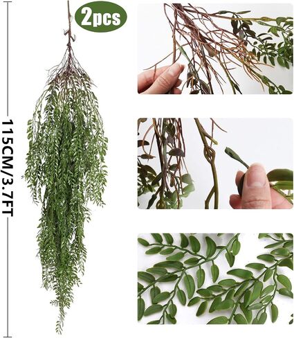 RECUTMS 2 Pcs Hanging Fake Plants Faux Ferns Ivy Willow Vine Leaves Wall Greenery Artificial Vine UV Resistant Plastic Home Garden Wedding Party Indoor Outdoor Decorations(Green) in Kuwait