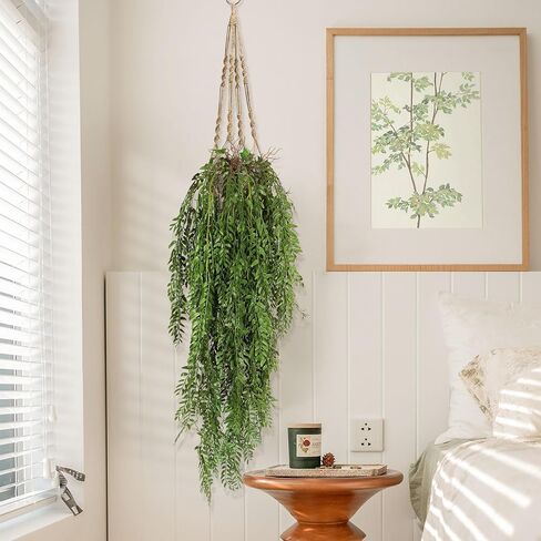 RECUTMS 2 Pcs Hanging Fake Plants Faux Ferns Ivy Willow Vine Leaves Wall Greenery Artificial Vine UV Resistant Plastic Home Garden Wedding Party Indoor Outdoor Decorations(Green) in Kuwait
