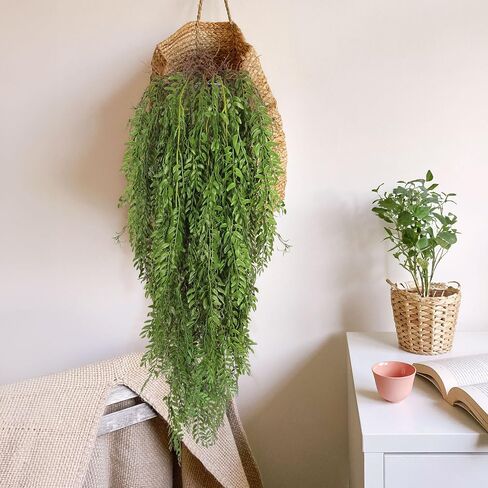 RECUTMS 2 Pcs Hanging Fake Plants Faux Ferns Ivy Willow Vine Leaves Wall Greenery Artificial Vine UV Resistant Plastic Home Garden Wedding Party Indoor Outdoor Decorations(Green) in Kuwait