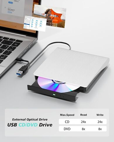 External CD/DVD Drive for Laptop PC, USB 3.0 CD DVD Burner, Black | USB3.0 High Speed, Portable CD DVD RW Drive, Compatible Windows 11 Mac Linux, Plug & Play for Laptop Desktop in Saudi Arabia