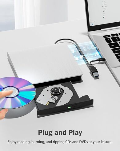 External CD/DVD Drive for Laptop PC, USB 3.0 CD DVD Burner, Black | USB3.0 High Speed, Portable CD DVD RW Drive, Compatible Windows 11 Mac Linux, Plug & Play for Laptop Desktop in Saudi Arabia