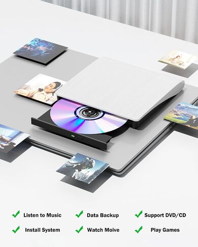 External CD/DVD Drive for Laptop PC, USB 3.0 CD DVD Burner, Black | USB3.0 High Speed, Portable CD DVD RW Drive, Compatible Windows 11 Mac Linux, Plug & Play for Laptop Desktop in Saudi Arabia