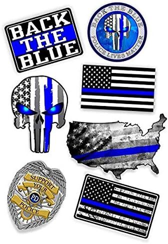 Magnet Police Mega Pack Blue Thin Line USA Flag Magnetic vinyl bumper sticker sticks to any metal fridge, car, signs 5" in Saudi Arabia