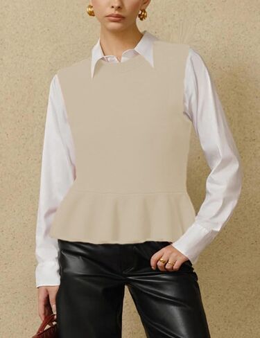 Zontroldy Women's Sleeveless Ruffle Hem Sweater Vest Lightweight Round Neck Knit Pullover Tank Tops in Saudi Arabia