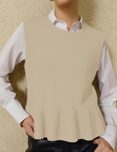 Zontroldy Women's Sleeveless Ruffle Hem Sweater Vest Lightweight Round Neck Knit Pullover Tank Tops in Saudi Arabia