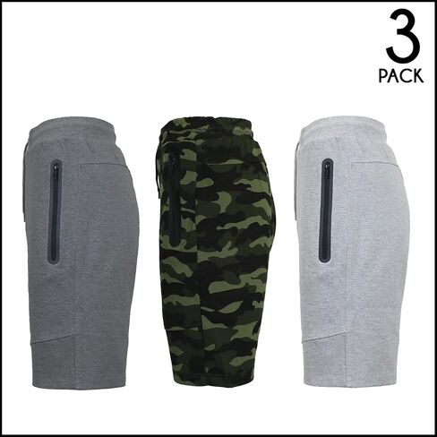 Galaxy by Harvic Men Men's 3-Pack Performance Shorts ، Shorts Tech Fleece Active Cotton Shorts مع جيوب in Saudi Arabia